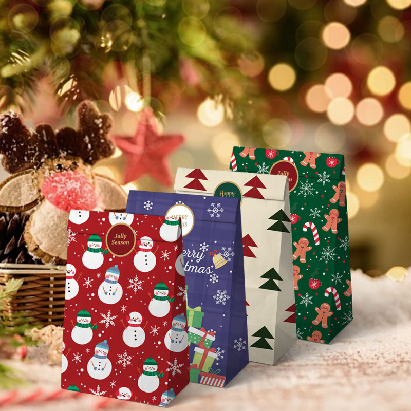 12個入りクリスマスギフトキャンディー紙袋ins誕生日包装リボン雪花お土産袋プレゼント袋|undefined