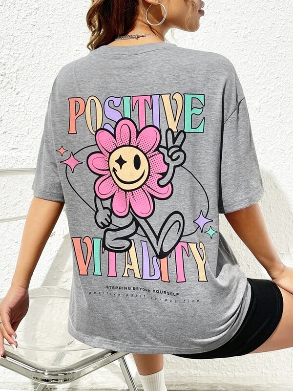 Positive Vibrant Sunflower Print Women T-Shirt Harajuku T-Shirt Breathable Short Sleeve Hip Hop Fashion Streetwear Tops Women