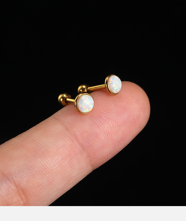 Mini Opal Earrings for Women, Titanium Steel Flat Back Studs, Screw Twist Closure, Simple Elegant Ear Jewelry detail image 9