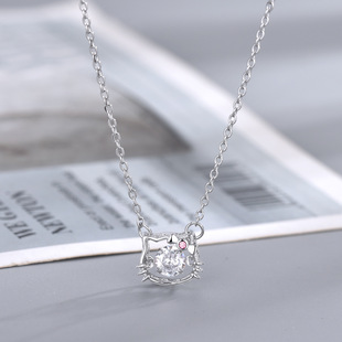 Net Red Live Selling Smart Hello kitty Cat Necklace Female Niche Design Cute Powder Beating Heart Pendant