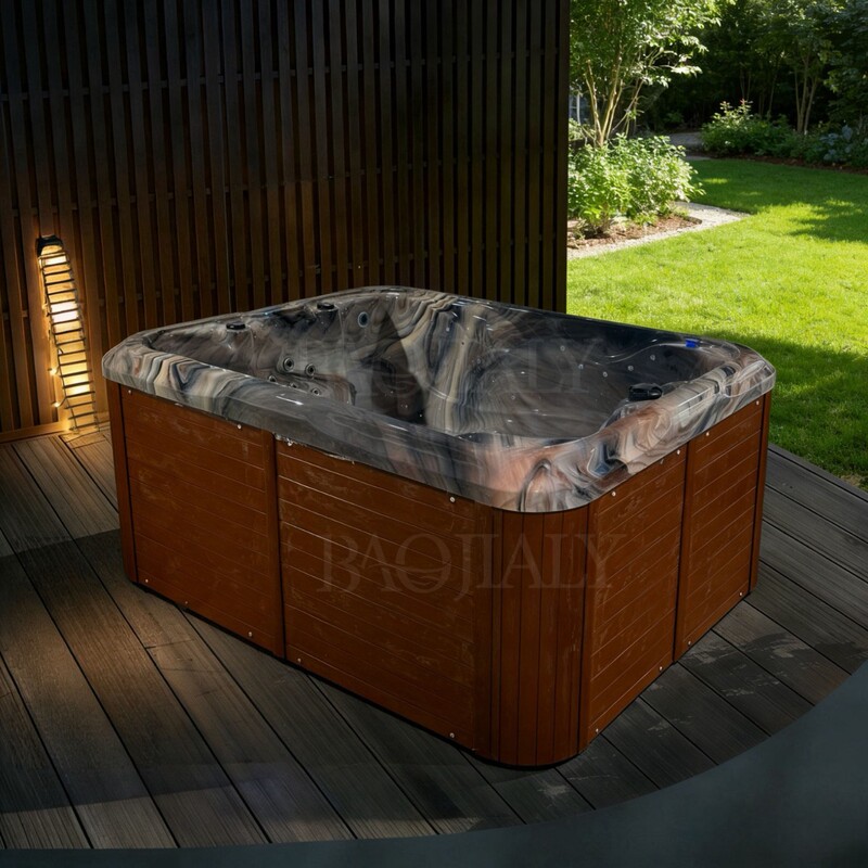 Three-Person Luxury Outdoor Hot Spring Bathtub with Ambient Lighting, Sunset-Colored Acrylic Massage Bathtub