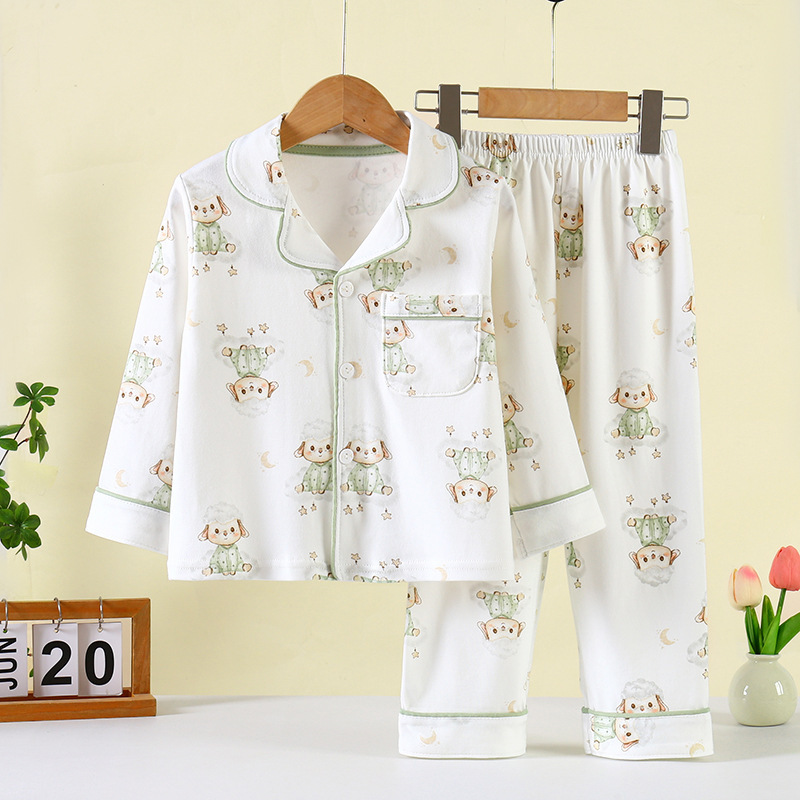 儿童睡衣2025秋冬款男女童纯棉开衫童装中大童带兜翻领家居服套装|undefined