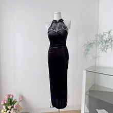 2025实拍秋冬季新款蕾丝拼接旗袍连衣裙+流苏披肩套装