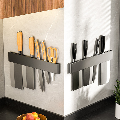 No punching kitchen knife rack stainless steel wall-mounted simple knife holder storage kitchen knife insert knife holder gray