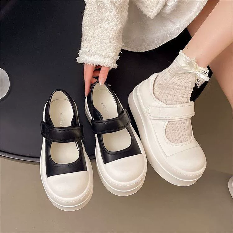 2025 весна и лето, новые туфли Мэри Джейн на толстой подошве из натуральной кожи на липучке, женская модная легкая повседневная обувь с неглубоким носком и большим носком