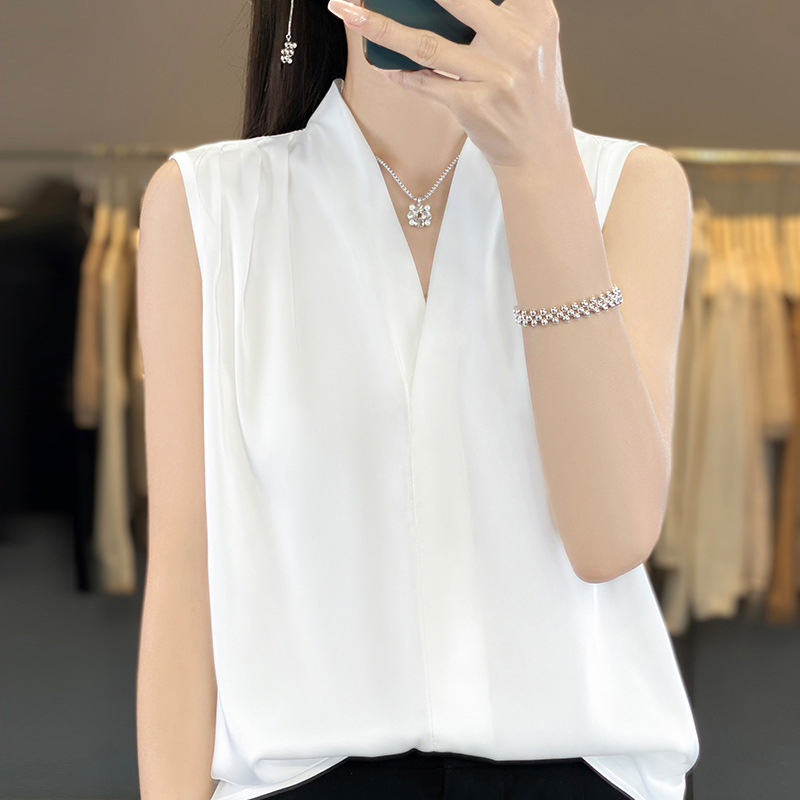 High-end Elegant Acetate Satin Silk Camisole Vest Women's V-neck Summer Sleeveless Mulberry Silk Shirt Inner Top
