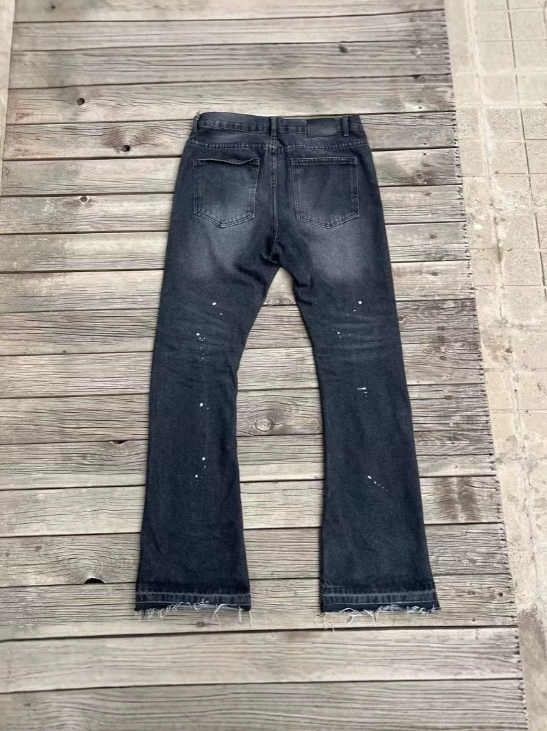 Джинсы bootcut FAR ARCHIVE, винтажная стирка и брызги краски, мужские, чёрные