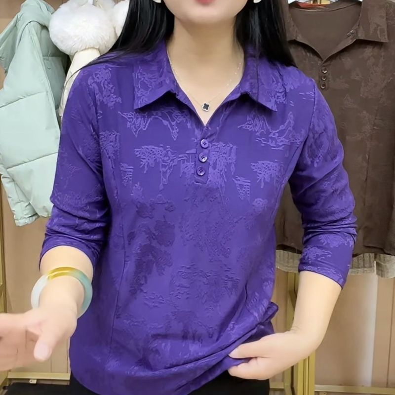 春季长袖时尚妈妈提花2025新款打底洋气小衫显瘦气质上衣衬衫女装|undefined