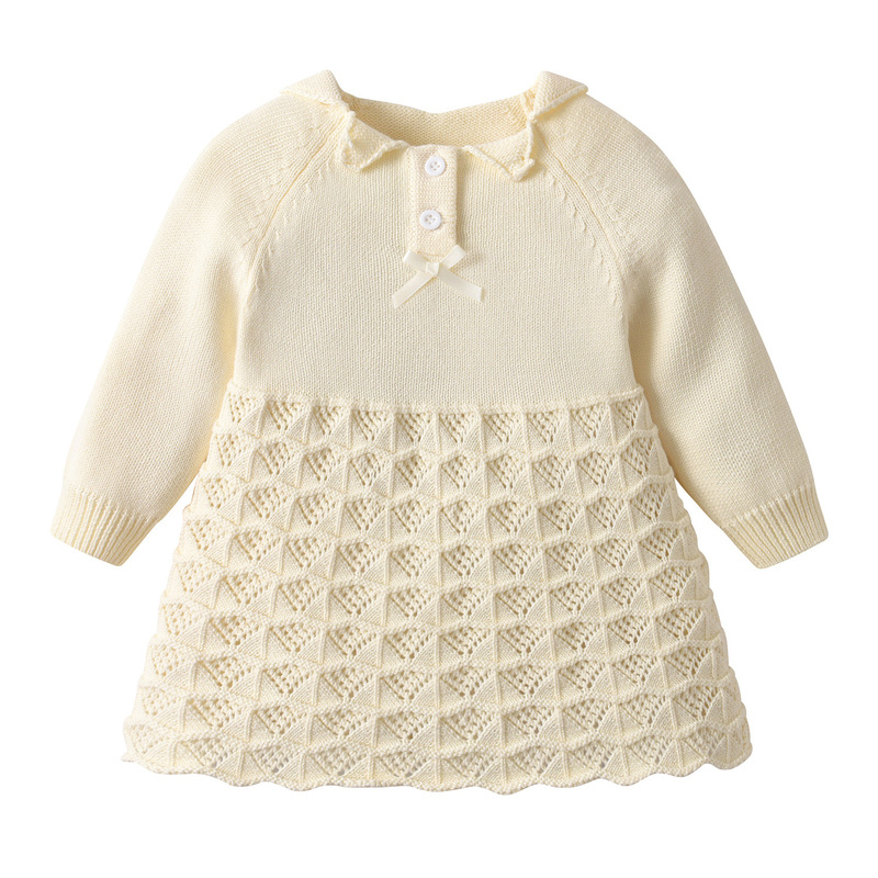 Girls' Knitted Dress Autumn 2025 Children's Sweater Princess Dress Stylish Baby First Birthday Dress Knitted Sweater