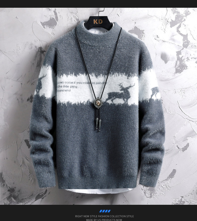 Maglione da uomo in finto cashmere color-block – Pullover invernale semi-dolcevita per abbigliamento casual e a strati_voghion.com