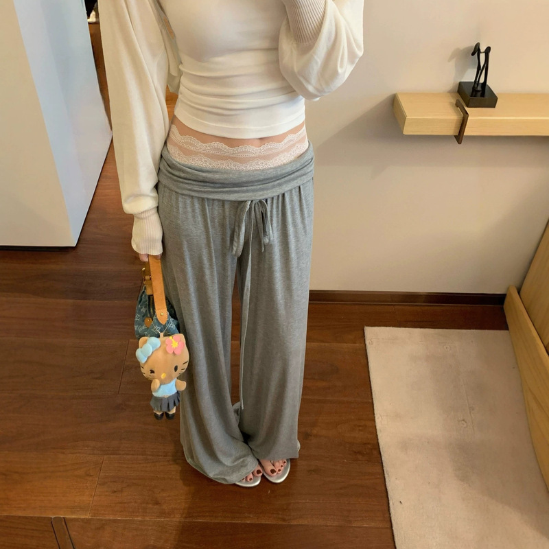 E Go Studio Lace Waistband Design Casual Versatile Long Pants for Women, Unique and Chic Drape Pants E Go Studio Lace Waistband Design Casual Versatile Long Pants for Women, Unique and Chic Drape Pants