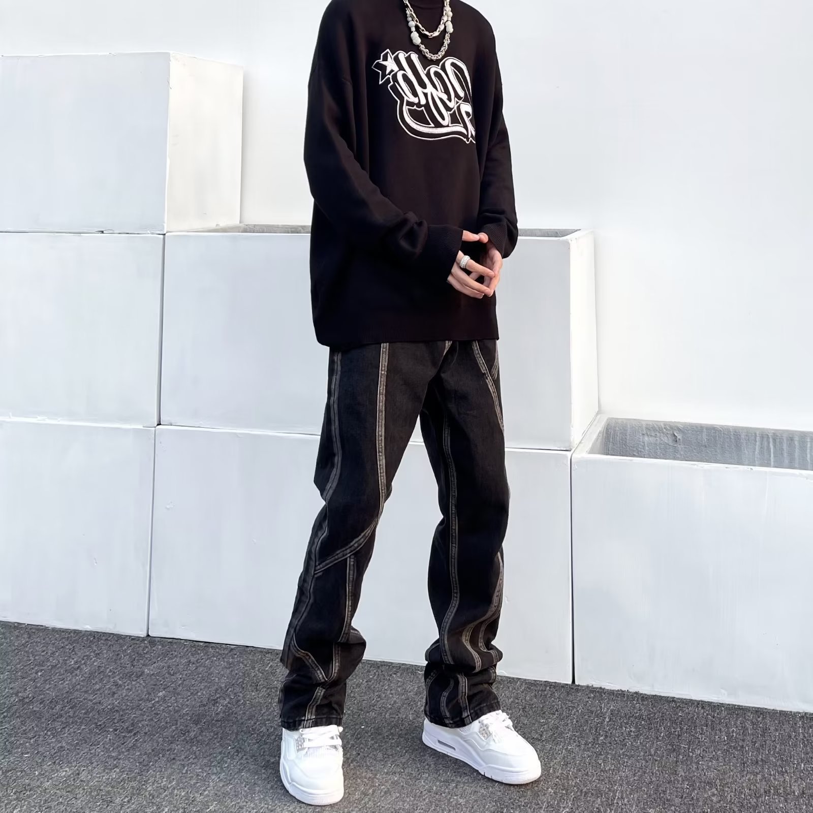 Patchwork Jeans For Men High Straight Loose Design Sense Niche Trendy Brand Street Pants Simple Style_viptrois.com