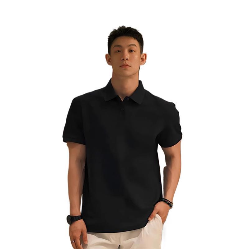 黒半袖メンズポロシャツ夏ハンサムな軽い大人スタイル成熟した安定した紳士服ヘビーラペル右肩Tシャツ|undefined