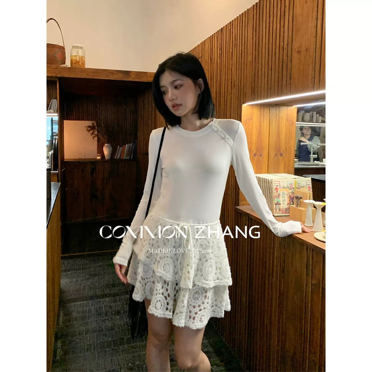 CZ ZHANG秋假两件针织拼接长袖连衣裙女不规则俏皮小短裙 B33622