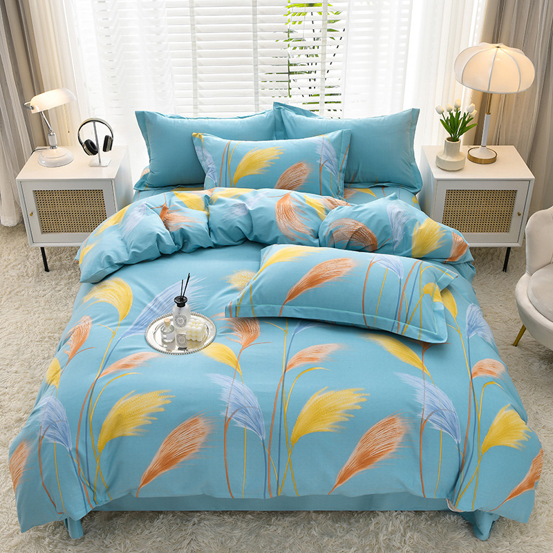 Ropa de cama de algodón agradable para la piel, funda de edredón, ropa de cama de alta gama, juego de cuatro piezas de lijado de algodón 100 engrosado universal de cuatro estaciones