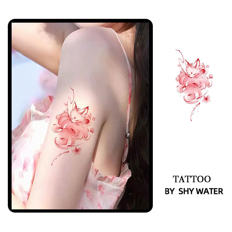 [24-hour delivery] popular peach blossom spirit fox color tattoo ins national style advanced fresh sweet cool girl