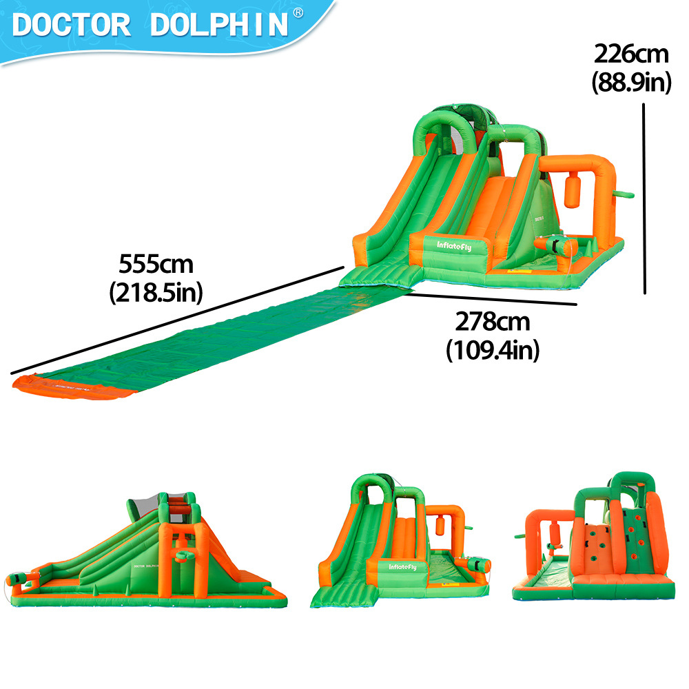 Dr. Dolphin Home Spray Doble tobogán Castillo inflable Parque de atracciones para niños Trampolín pequeño para jugar con el agua Fuerte inflable antideslizante