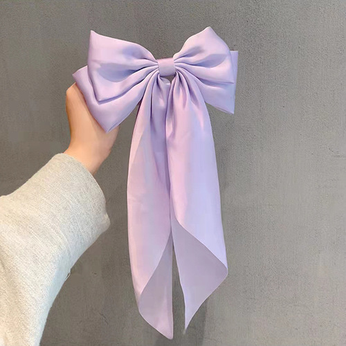 Big bow hairpin internet celebrity ribbon new solid color versatile spring clip hairpin Korean style temperament ponytail hair accessory