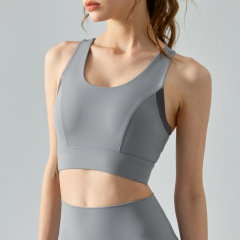 Spring and summer color-blocked high-intensity sports bra for women all-in-one with breast pads and seamless back buckle outdoor running yoga bra