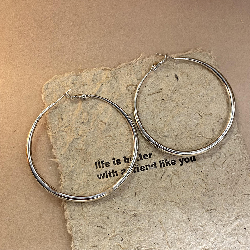 Pendientes geométricos de anillo simple de nuevo estilo transfronterizo de aguja de plata, sentido de diseño, pendientes de lujo simples y ligeros, pendientes de sentido de alta gama de moda al por mayor