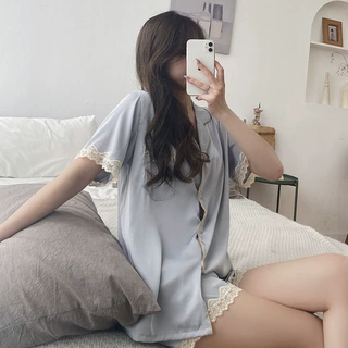睡衣女夏季冰丝短袖短裤薄款仿真丝绸夏天女士家居服套装外贸批发