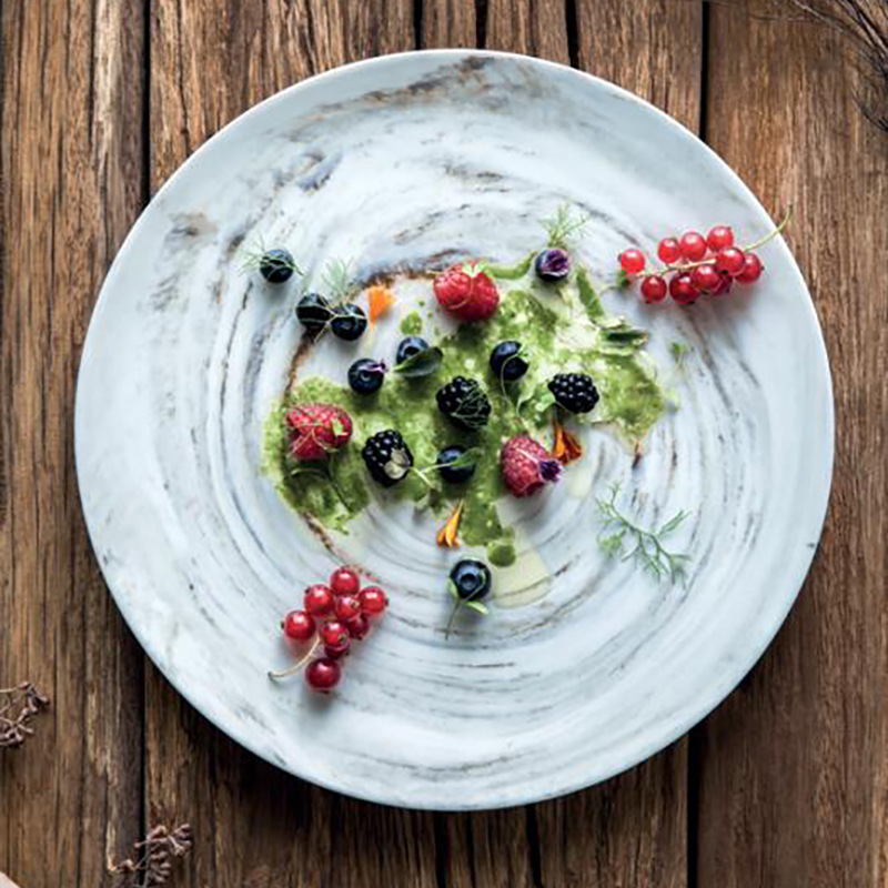 Mármol mármol placa plana Placa de filete Placa de boca baja práctica plato de sopa de 8 pulgadas placa plana de 10 pulgadas