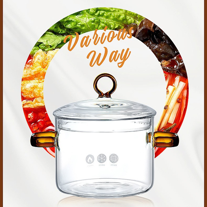 Amarillo doble asa de elevación anillo olla de vidrio 1,9