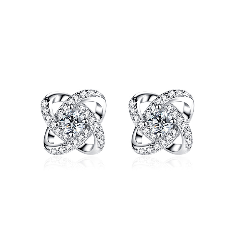 Pendientes de diamantes completos estilo coreano estilo ins luz sentido del diseño de lujo plata esterlina S925 trébol completo diamante Stud pendientes niñas suerte hierba