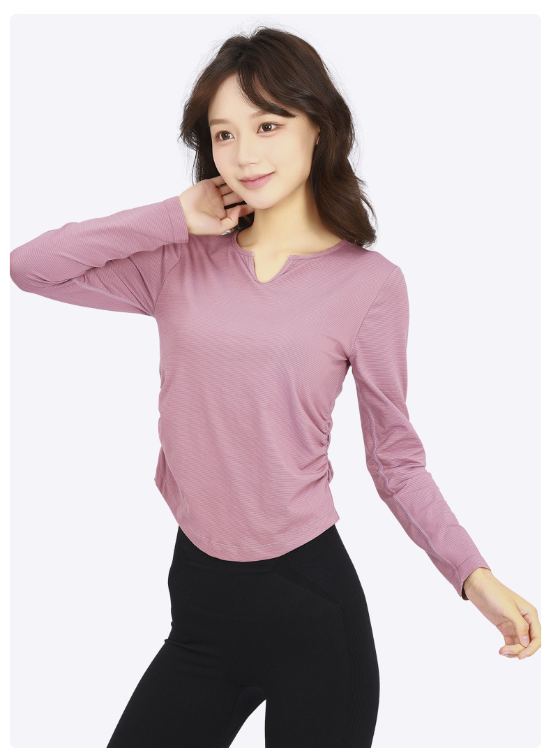 Otoño y invierno con cojín de pecho respirante, absorción de humedad, sudor, yoga, ropa de mangas largas para mujeres, ropa de ejercicios para adelgazar y correr, manga larga