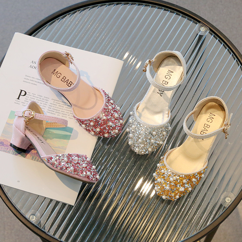 Pearl Water Diamond Princess Schuhe, Flachmund-Mode-Mädchensandalen, Mittelgroße High Heels, Sommer-Kinderschuhe_voghion.com