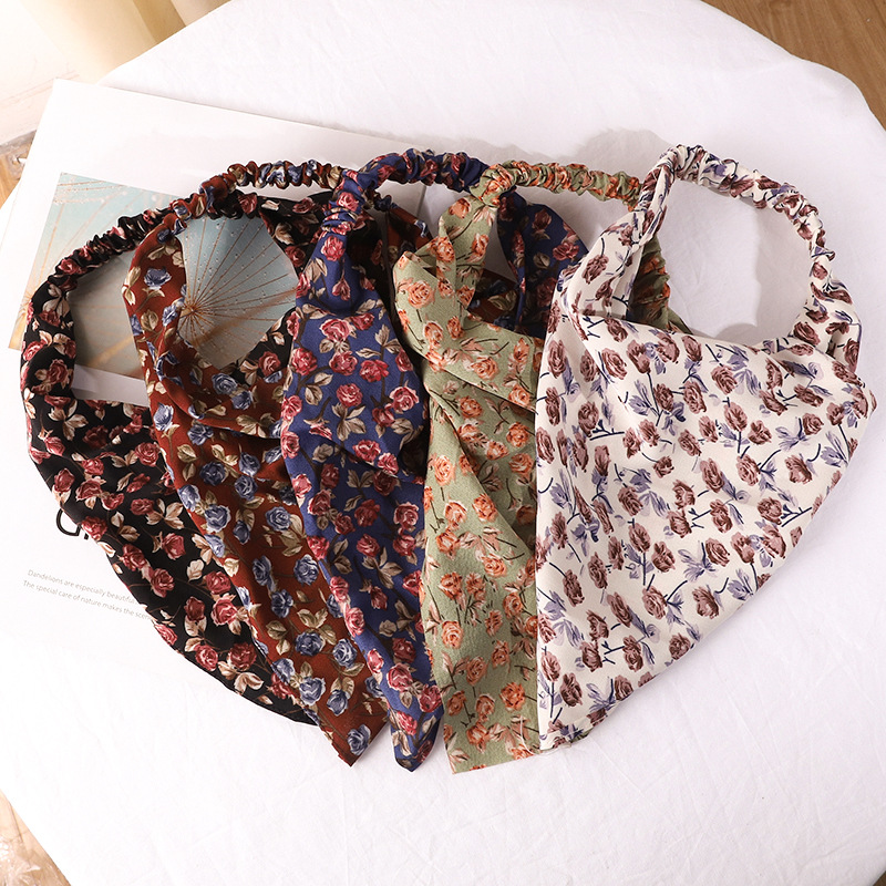 Chiffon Floral Headband Rose Flower Triangle Headscarf For Women_voghion.com