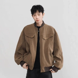 美式cleanfit哈灵顿工装夹克男秋季设计感外套复古痞帅做旧棒球服
