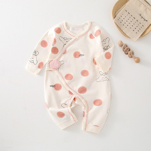 Baby's Pure Cotton One-Body Clothes for Four Seasons Newborn's Hare Clothes for Boys and Girls Baby's Pure Cotton Belly Protecting Velcro Butterfly Clothes for Spring and Autumn