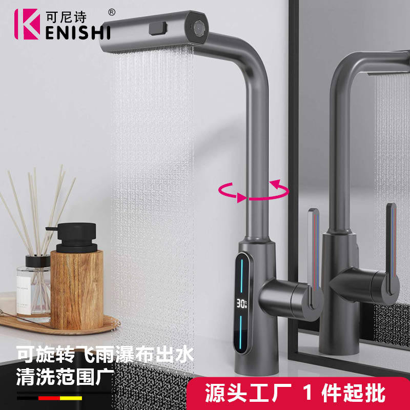 Comercio exterior dedicado para la generación de energía hidroeléctrica pantalla digital grifo de la cocina volando lluvia giratoria extraíble fregadero grifo de la cascada