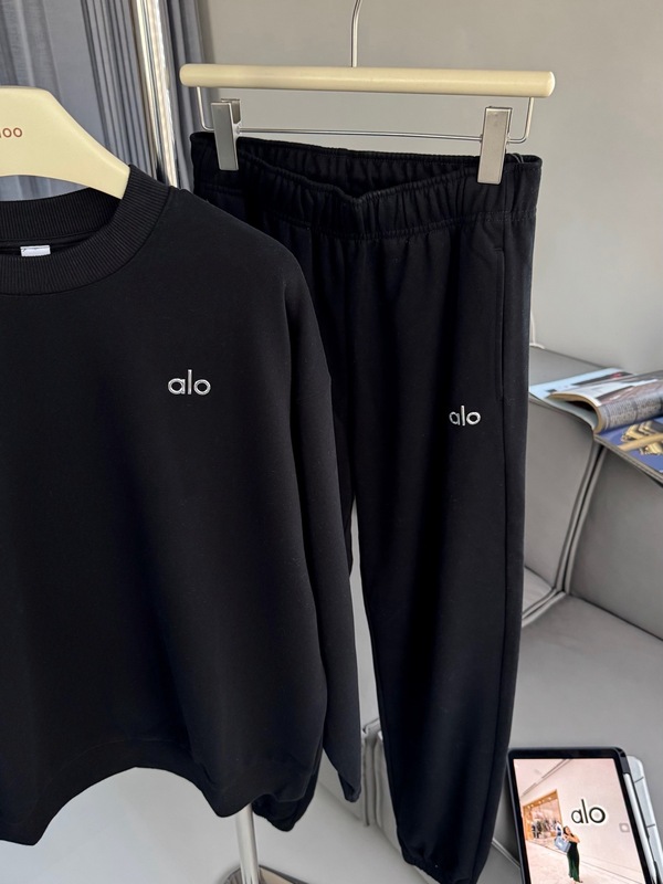 alo2025春季字母LOGO毛圈圆领长袖宽松情侣卫衣纯色简约款百搭yog|undefined