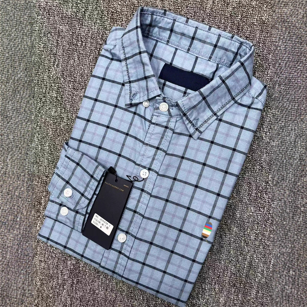Camisa de manga larga para hombre con bordado de caballito, camisa de algodón a cuadros informal de negocios para primavera y otoño, top juvenil