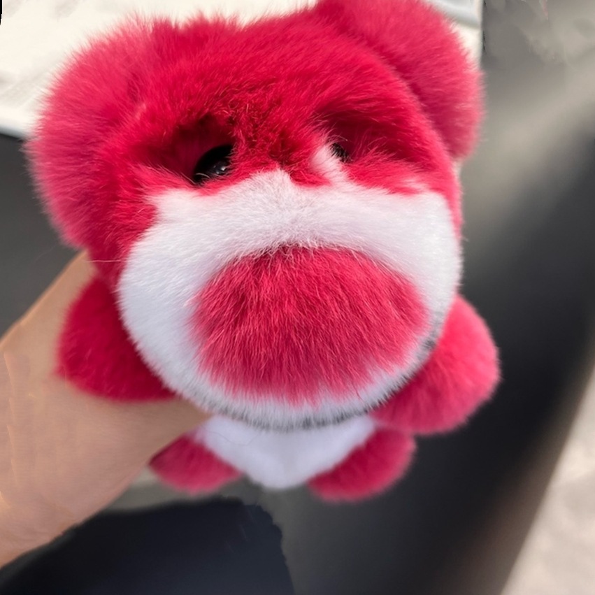 Real piel de conejo Rex fresa oso coche llavero colgante ins Internet celebridad felpa moda muñeca mochila bolsa adornos regalo