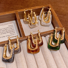 法式复古高级感几何形树脂耳环女时尚百搭气质冷淡风耳钉耳饰批发