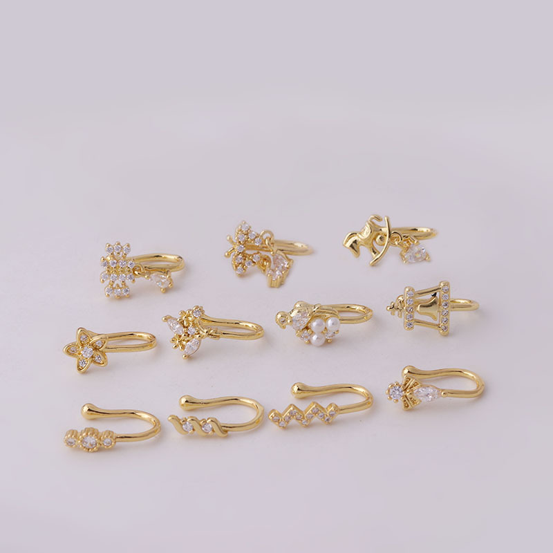 Nouveau Micro Incrusté Zircon Nasal Attelle Faux Nez Anneau Non-piercing Ponction Nez Goujons Européen Et Américain Du Commerce Extérieur Mode Ornement display picture 3