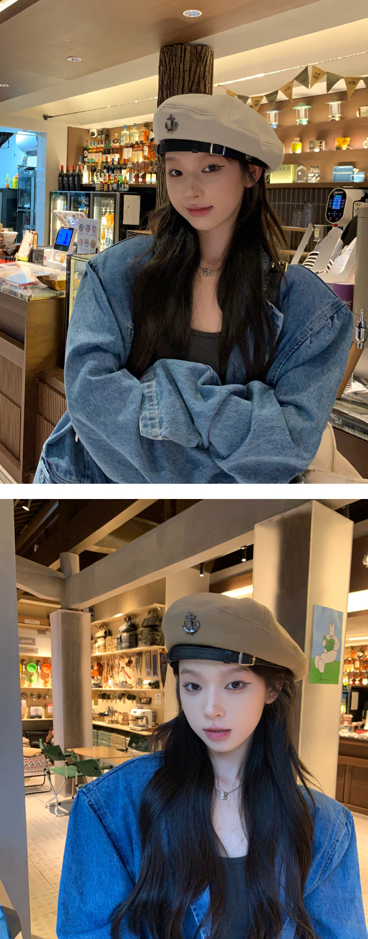 Zwarte baret Dames Herfst en Winter Knop Display Gezicht Flat Top Artist Hat Mode Net Rood ins_voghion.com