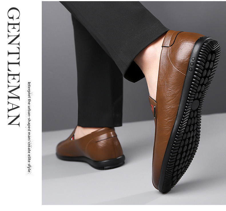 New men's casual bean shoes non-slip breathable set foot soft soles soft surface slip-on leather shoes_voghion.com