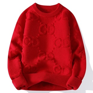 Alphabet Jacquard Sweater Men's Fake Two-piece Knitted Sweater Autumn and Winter Inner Wear Sweater 2024 New Fashion Brand Knitted Sweater