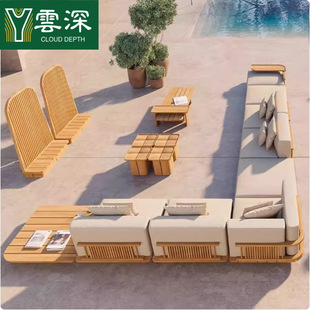 Scandinavian Outdoor Sofa House Garden Courtyard Open-Air Balcony Solid Wood Anti-Corrosion Sofa Creative Backrest Homestay Furniture
