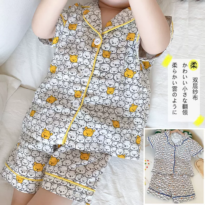 夏季童装儿童家居服套装男女童睡衣亲子纱布睡衣套装短袖短裤