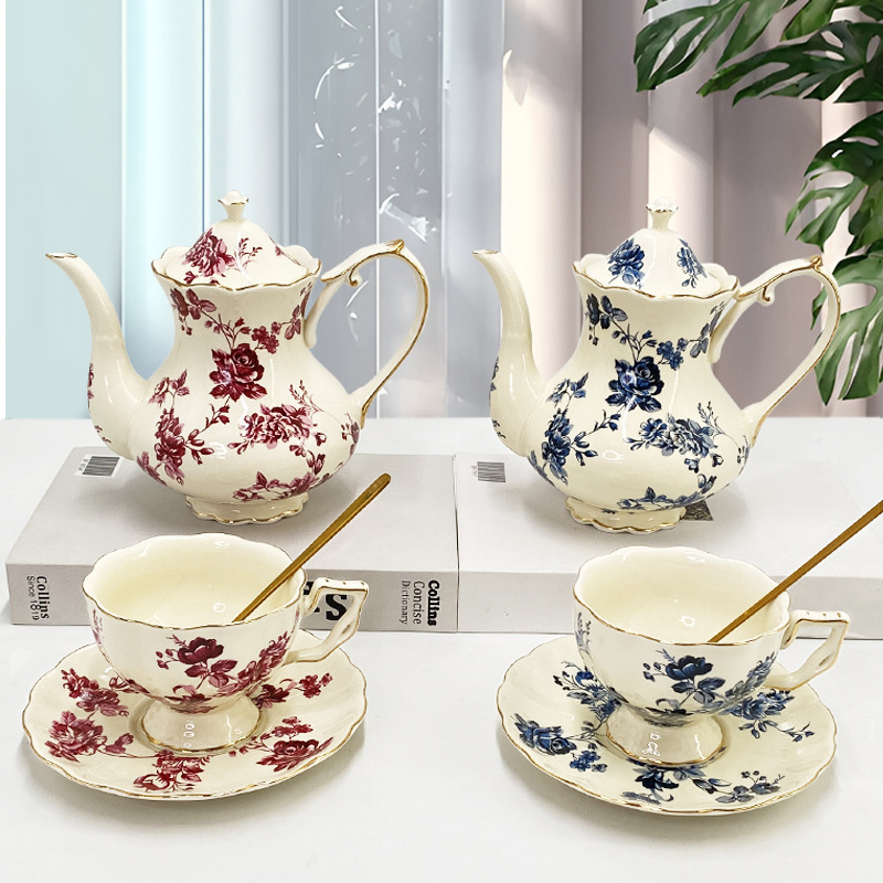 Cross-border European-style Retro Coffee Cup suit Cup Saucer Ceramic British-style Phnom Penh Large Tea Cup French-style Teapot Cup
