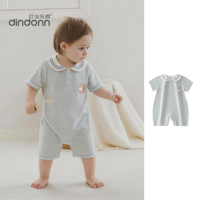 Tinkerbell Summer Navy Collar Short-Sleeved Jumpsuit Baby Clothes Summer Thin Style Baby Outing Clothes Anyang Children's Clothing