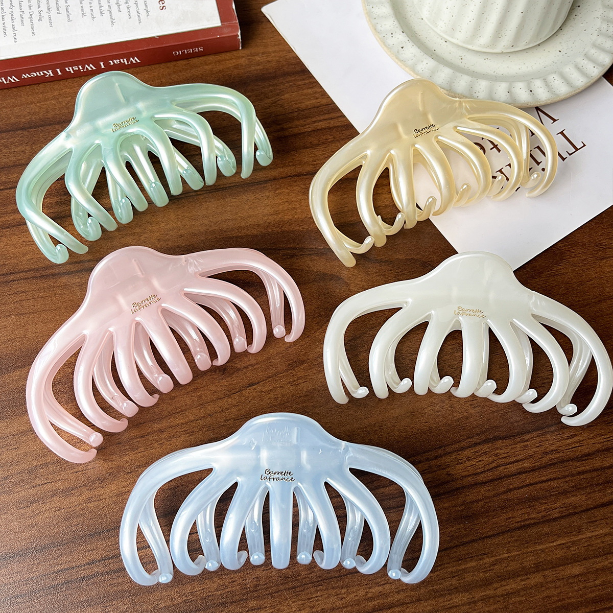 plástico francés simple textura crema calabaza clip de agarre toque de cabello disco de cabello detrás del cerebro clip de pescado de alta calidad agarre de cabello