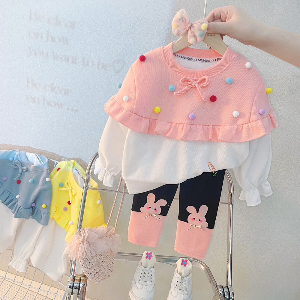 新款韩版童装女童长袖上衣洋气宝宝可爱打底裤两件套秋装套装2018