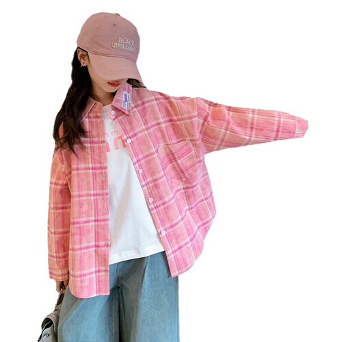 女童拼接衬衫2024春装新款中大童韩版休闲宽松外套春秋儿童上衣潮