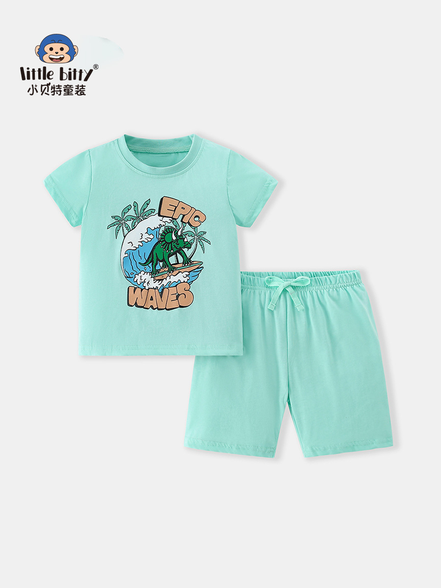 25 years summer children's cartoon animal short sleeve shorts suit fashion trend printing children's two piece clothing
